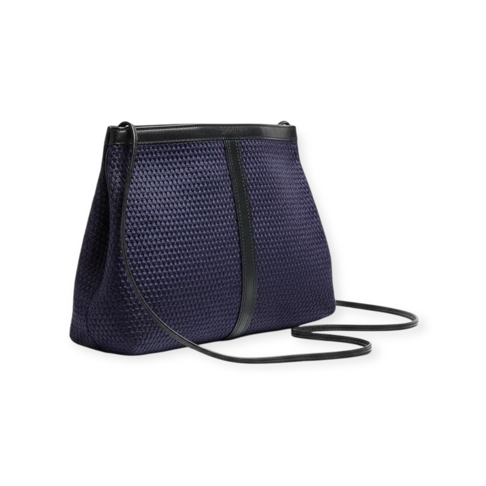 Vintage: Maryann Rosenfeld ✿ Hinged Convertible Clutch Bag Handbag ✿ Navy Woven
